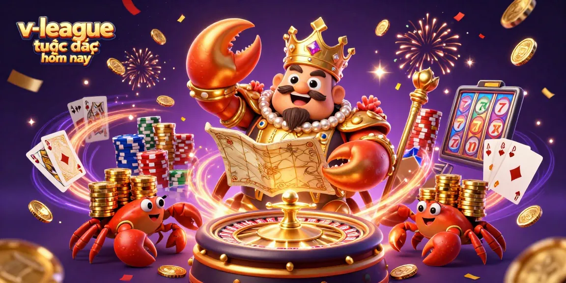 Experience the excitement of v-league trực tiếp hôm nay with dynamic casino elements featuring a golden crab emperor.