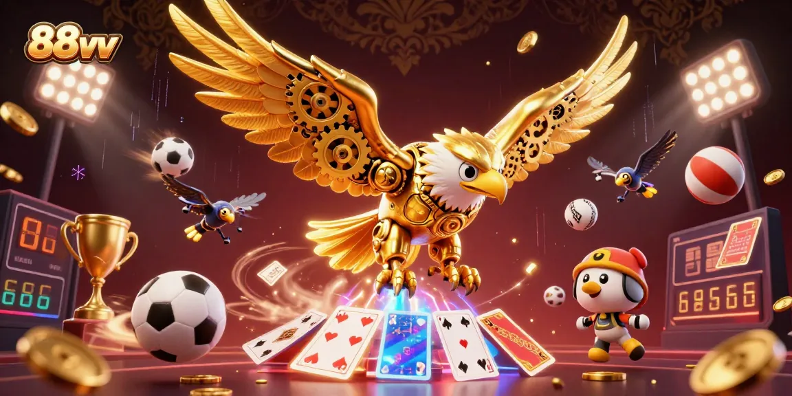 Experience the thrill of betting with 88vv's dynamic golden eagle soaring through a rich casino scene.