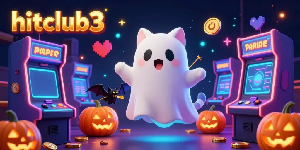 Experience thrilling wins at hitclub3 with vibrant ghost cat and golden bat in a colorful casino adventure.