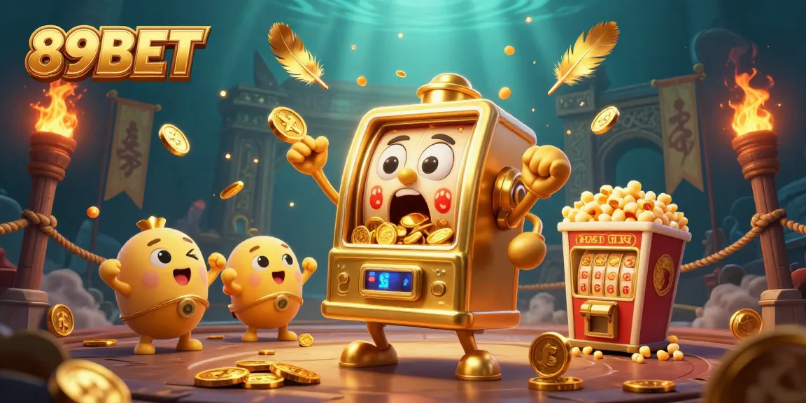 Experience the excitement of 89BET as the golden slot machine hits a jackpot, surrounded by cheering baby slots.