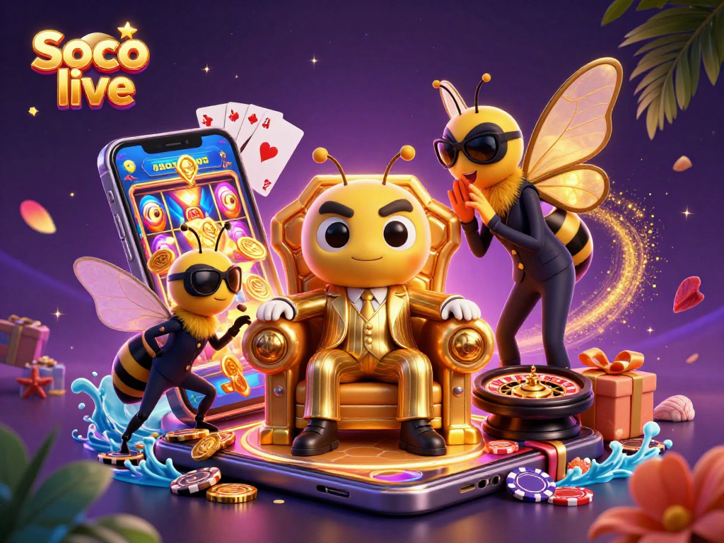 Soco live card game scene with a cartoon mob boss and vibrant slot elements in a dynamic casino setting