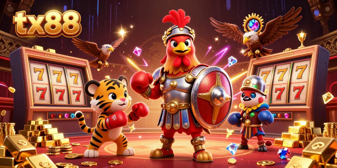Engage in thrilling slot adventures with tx88 in a vibrant 3D casino scene