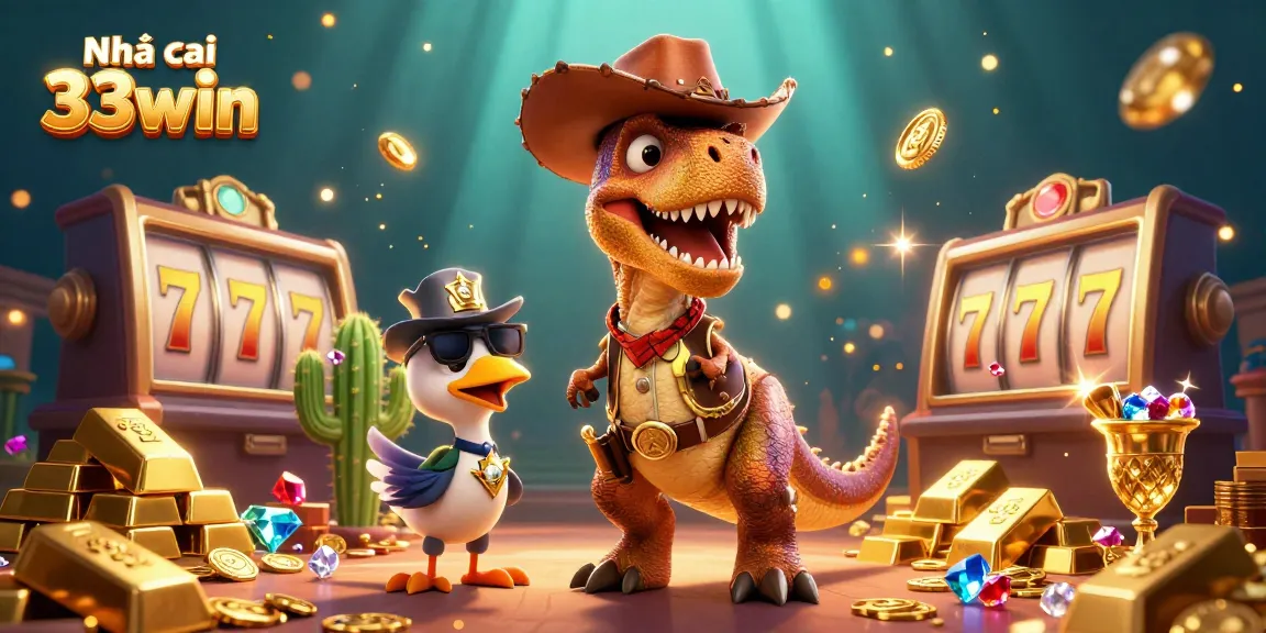 Win big with Nhà cái 33win in a vibrant casino scene featuring games like slots and engaging characters.