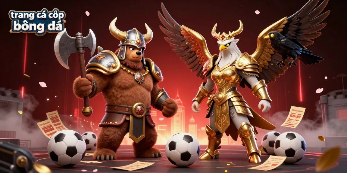 Engage in thrilling sports betting with trang cá cược bóng đá, illustrated with dynamic characters and elements.