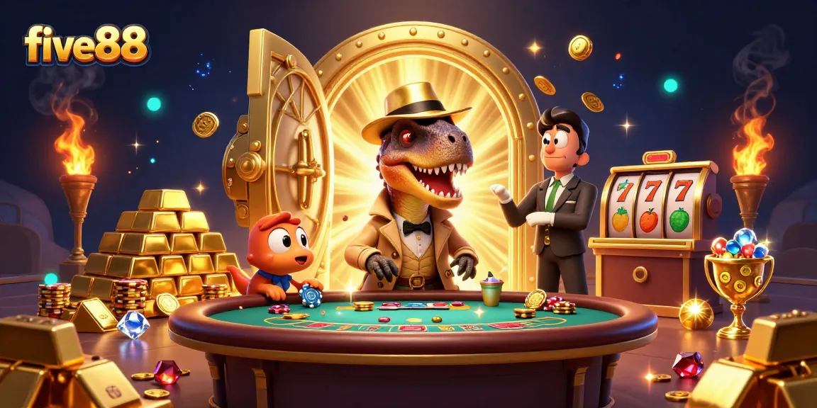 Experience dynamic gaming action at five88 with cartoon dinosaurs at the blackjack table.