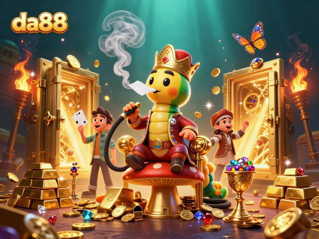 Experience da88's thrilling gaming adventure with vibrant, luxurious casino elements and enchanting characters.