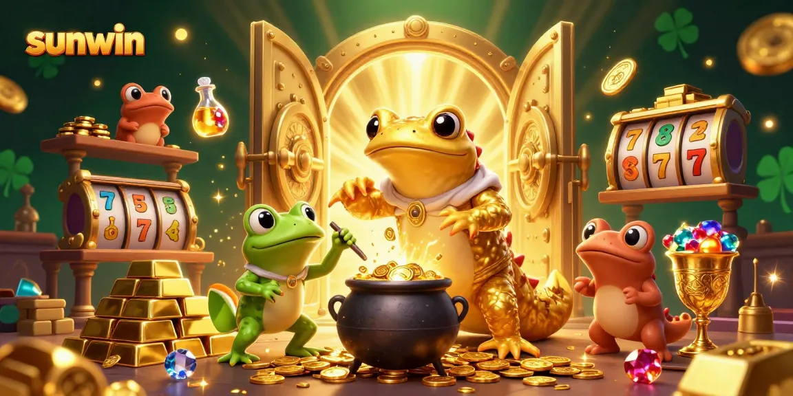 Experience thrilling wins with sunwin’s enchanting illustration featuring gold coins and slot elements.