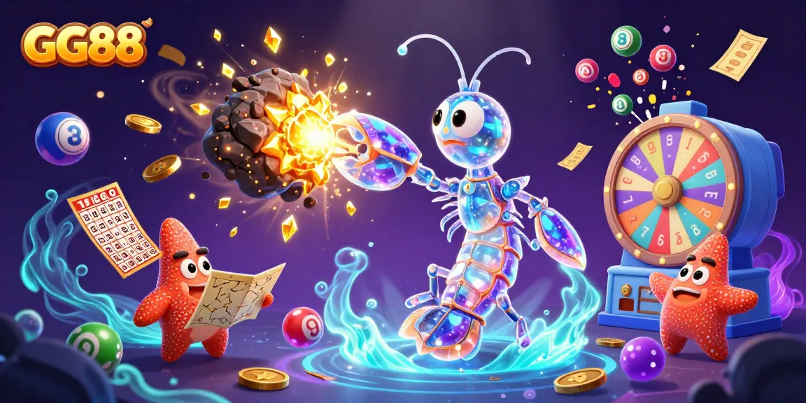 Experience the excitement of GG88 with vibrant lottery elements and dynamic casino action in this 3D illustration.