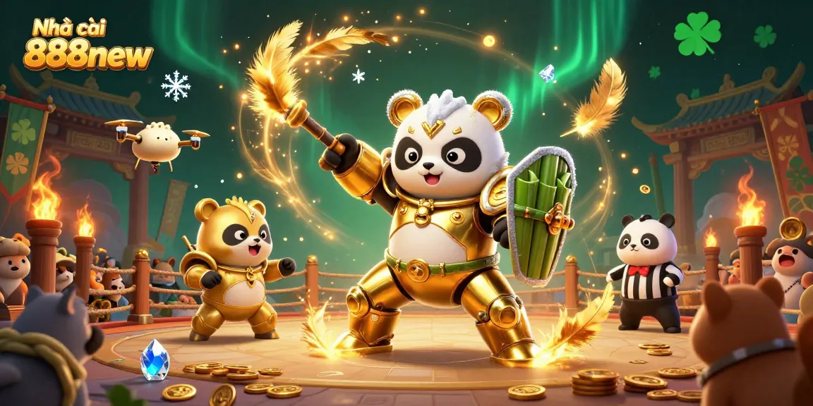 Place bets at Nhà cái 888new while enjoying an exciting cockfighting scene with vibrant characters and dynamic elements.