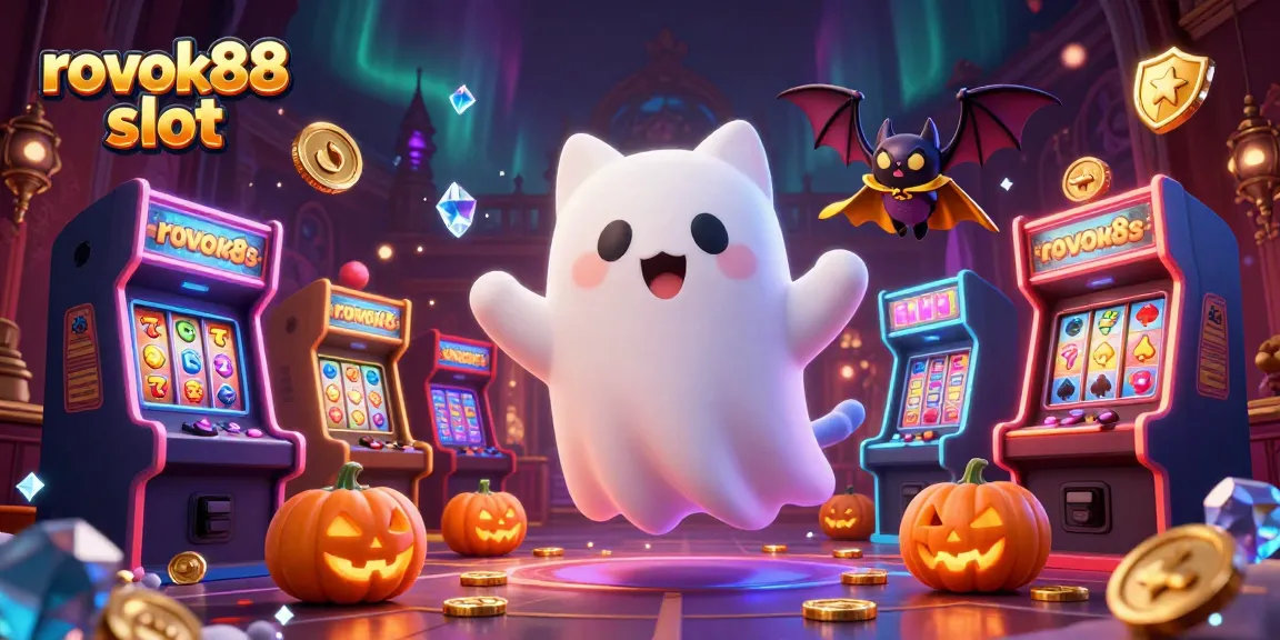 Experience thrilling gameplay with rokok88 slot in a vibrant haunted casino scene.