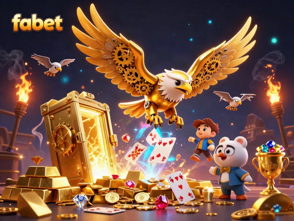 Experience fabet's thrilling online casino with a dynamic 3D rendering showcasing golden elements and exciting gameplay action.
