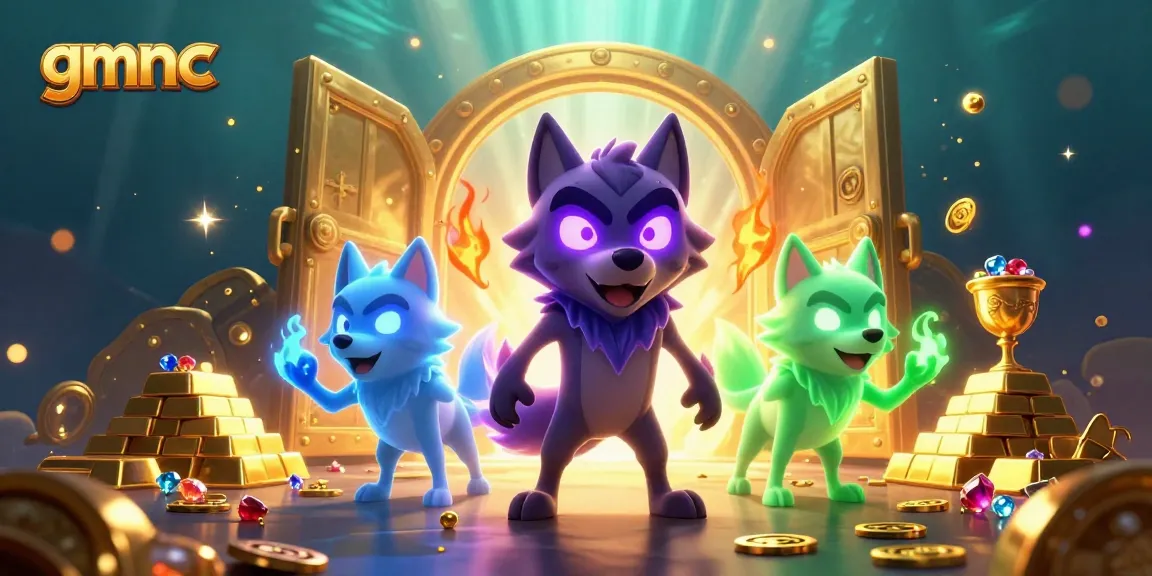 Experience thrilling wins with gmnc's vibrant 3D casino themed illustration filled with treasure.