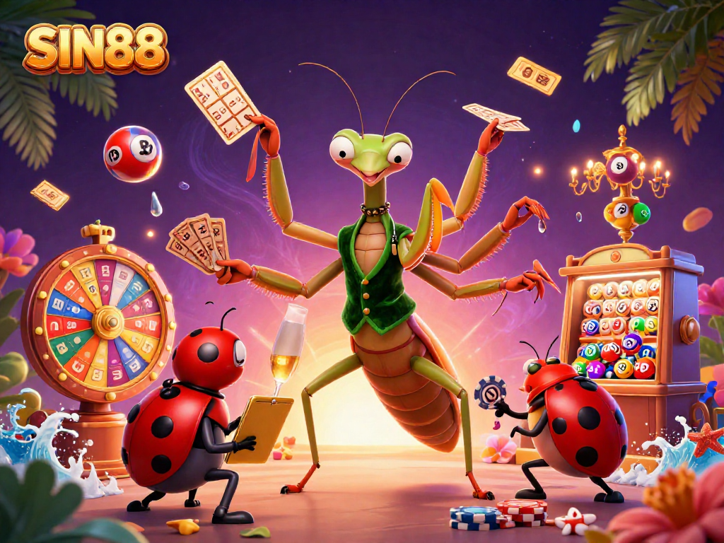 Engage with SIN88's vibrant casino world, featuring lively characters and playful elements.