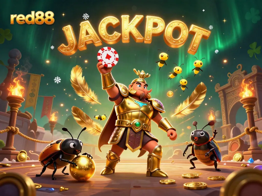 Experience the excitement of red88 with a triumphant beetle and vibrant casino action.