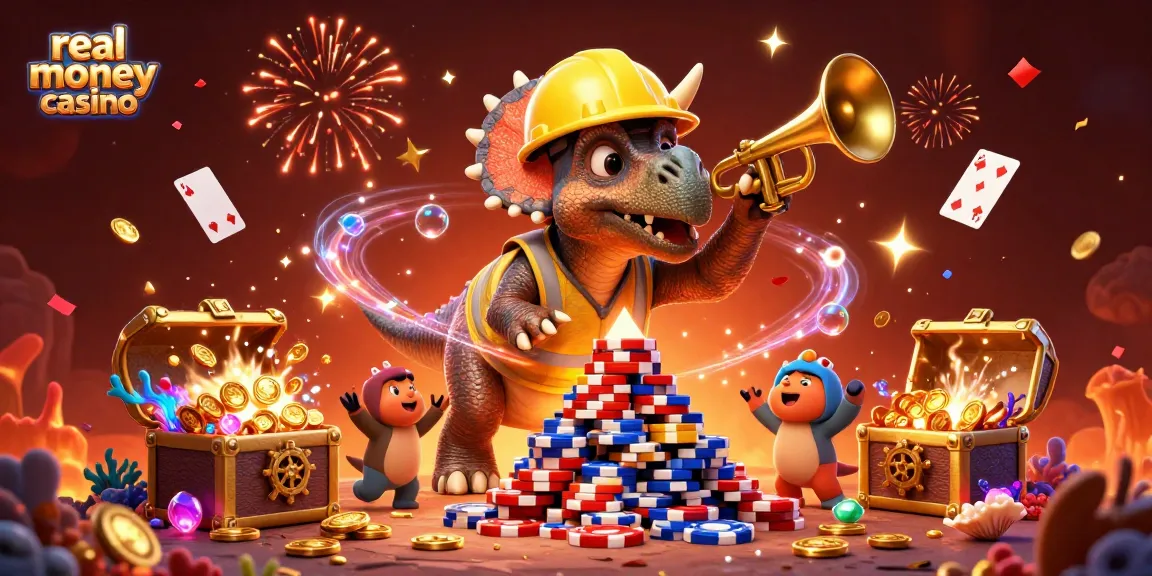 Celebrate gaming with vibrant characters in a real money casino scene featuring exciting poker elements.