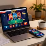 Engaged player using CM88 for online gaming on a laptop and smartphone, showcasing strategic gameplay.