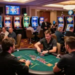 Exciting MM88 online casino scene with players celebrating wins and vibrant gaming tables