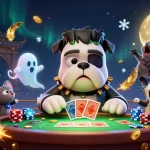 Mansion88 showcases a thrilling table game scene with a Frankenstein bulldog dealing cards among gold coins