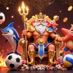 Experience thrilling sports betting excitement with haywin in this vibrant 3D casino illustration featuring Neptune and dynamic game elements.